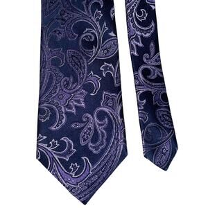 Michael Kors Midnight Blue Purple Paisley Pattern 100% Silk Men's Tie  (NWT)